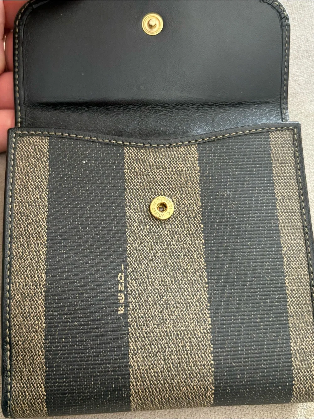 Fendi Black & Brown Striped Card Holder with Snap Tab